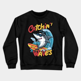 Funny Shark Catching Waves Crewneck Sweatshirt